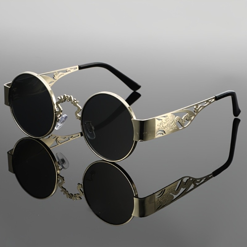 Lunettes de soleil rondes steampunk pour hommes et femmes, mode vintage gothique, métal ajouré sculpté dragon, protection UV400, unisexe