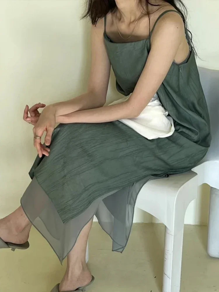 Robe Camisole deux pièces pour femmes coréennes, ample, Patchwork, faux, Simple, décontractée, mais tempérament, robes élégantes, été