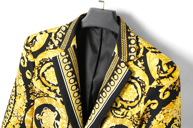 Marque de luxe or Floral noir Blazer veste de haute qualité hommes femmes pic revers Baroque costume veste pour fête de mariage bal