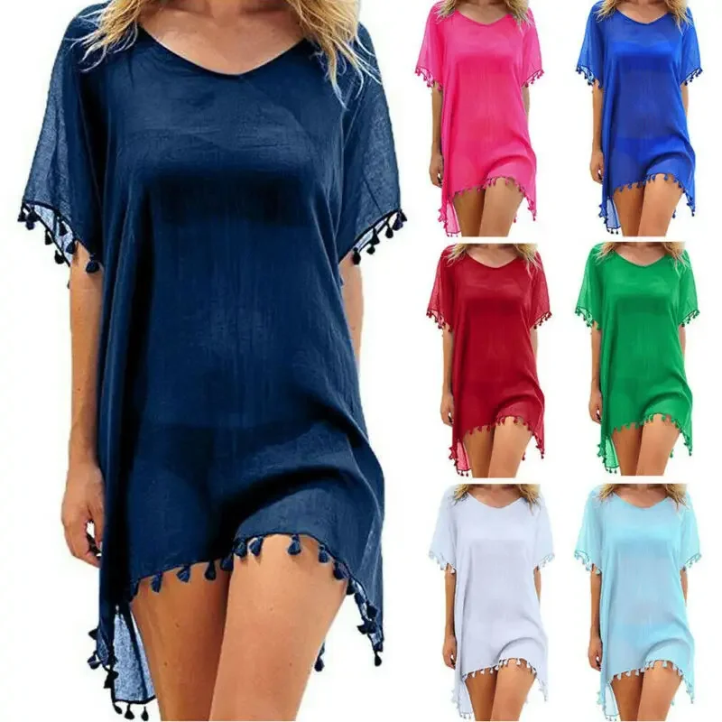 Femmes maillot de bain Baggy tunique hauts Bikini cache-maillot robe de bain été plage bain T-Shirt femmes coton Blouse vêtements de plage