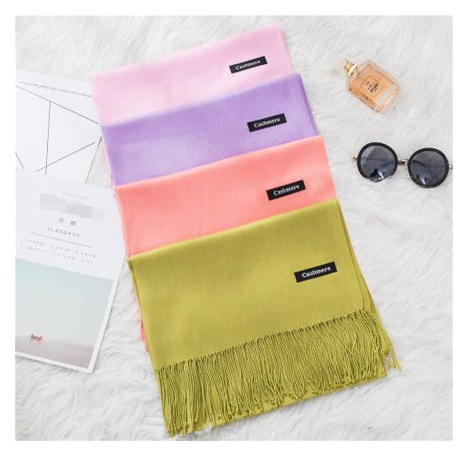 Femmes solide écharpe cachemire sentiment Pashmina châles gland Hijab bandeau Femme mince printemps hiver foulards Foulard Bufanda