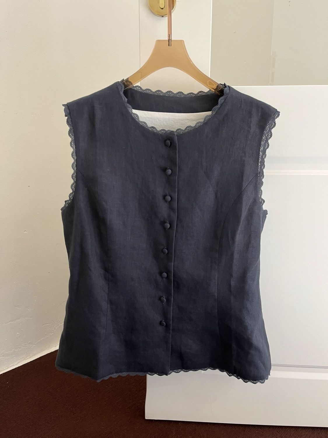 Gilet d'été pour femme en lin léger, décontracté, sans manches, à simple boutonnage, haut chic