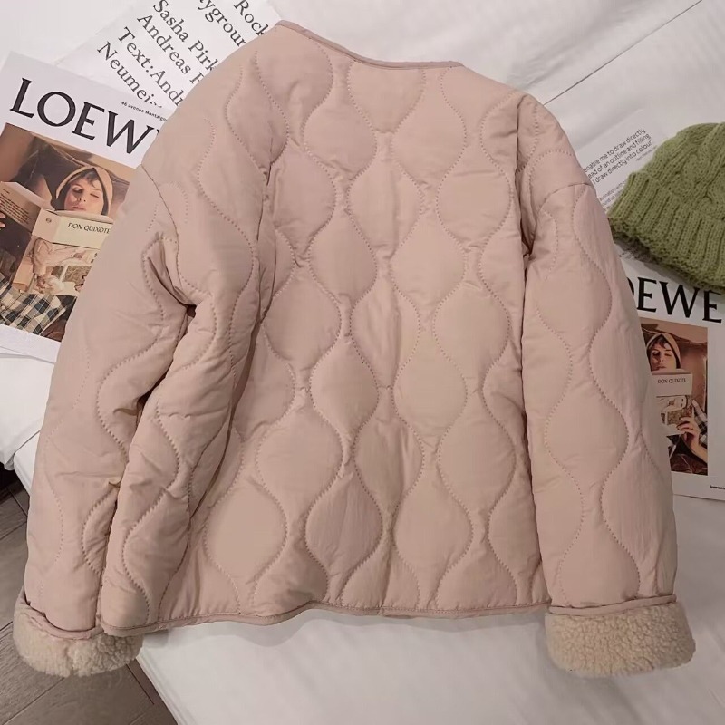 Manteau en coton velours de mouton rose pour femme, nouvelle arrivée hiver 2026, style coréen, col rond, coupe ample, manches longues