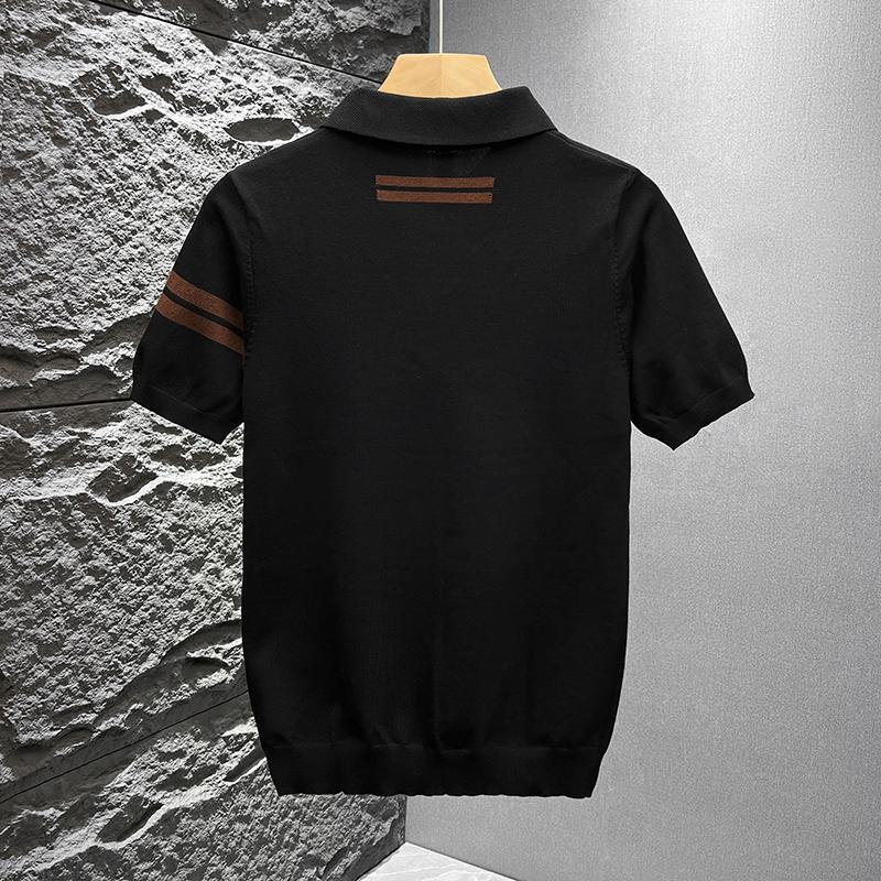 T-shirt d'été décontracté et polyvalent à col polo en maille, manches courtes, style mature, léger, en soie fraîche, pour étudiants