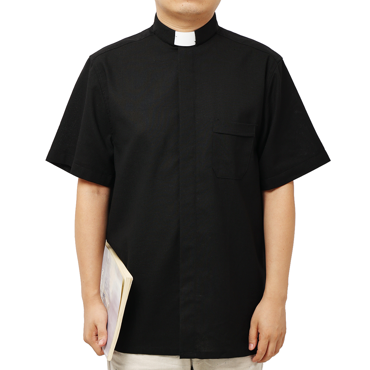 Chemise de prêtre pour hommes, Costume d'église catholique noire, hauts à col avec languette de clergé, chemises de pasteur