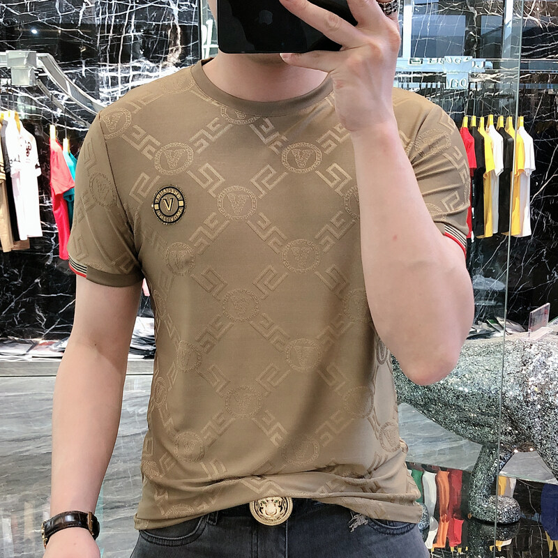 2025 été glace soie respirant T-shirt hommes de luxe Jacquard col rond à manches courtes T-shirt style décontracté Socialize haut