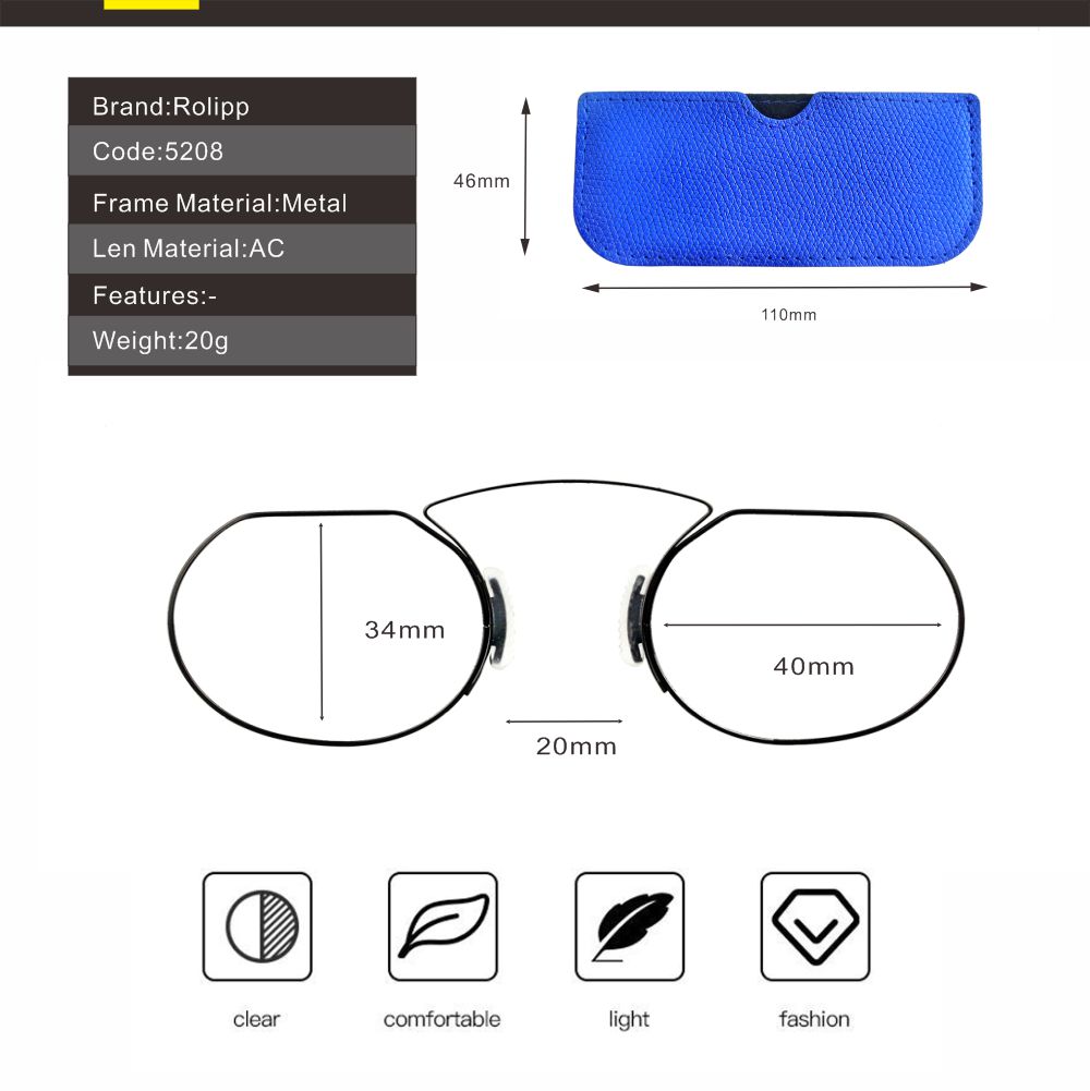 Lunettes de lecture pour hommes, Clip nez Portable avec Temple presbyte, ovale en métal de haute qualité avec étui