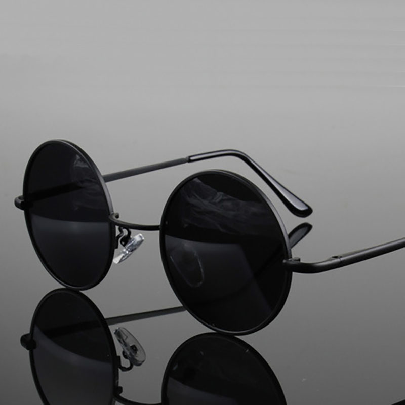 Lunettes de soleil rondes rétro vintage pour hommes, lunettes de soleil de marque pour femmes, monture en métal alliage, verres noirs, lunettes de conduite UV400