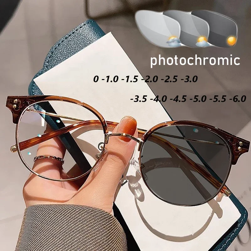 Lunettes de myopie rondes de luxe pour hommes et femmes, lentille transparente, document proxy, lunettes moins, lunettes anti-rayons bleus, dioptrie
