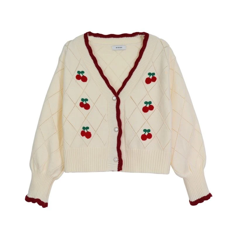 Cardigan tricoté à manches longues et col en v pour femme, haut décontracté, ample, boutons floraux, ajouré, assorti avec tout, nouvelle mode printemps automne