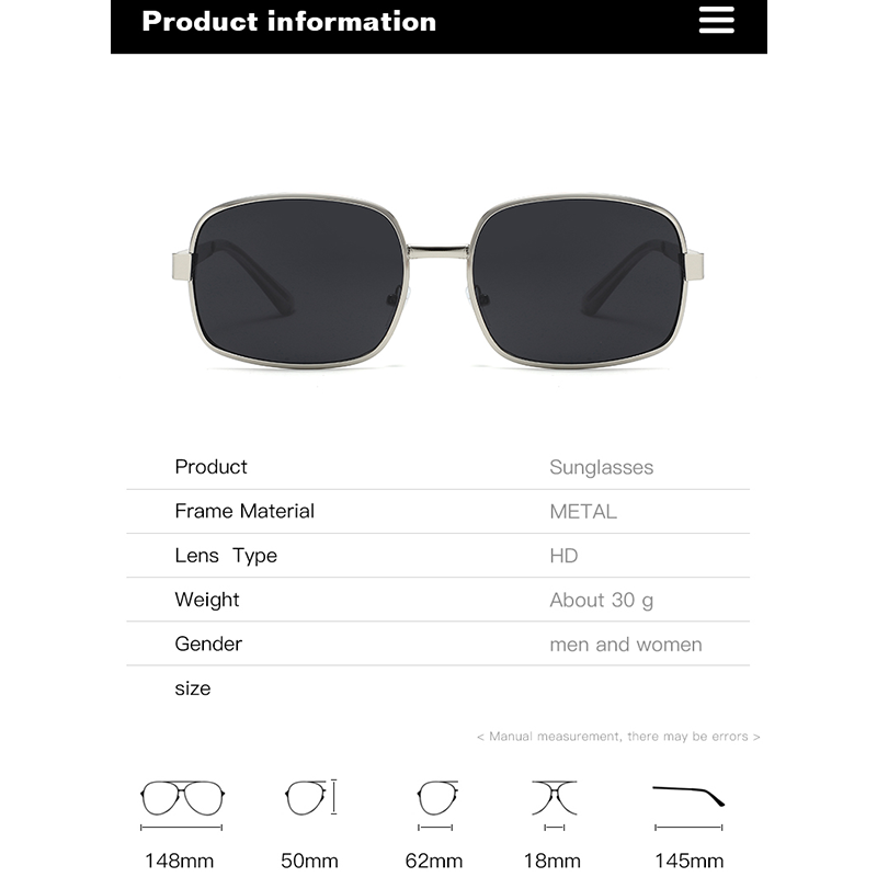 Lunettes de soleil européennes et américaines à grande monture en métal pour hommes et femmes avec protection solaire et montures carrées et rondes rétro 134