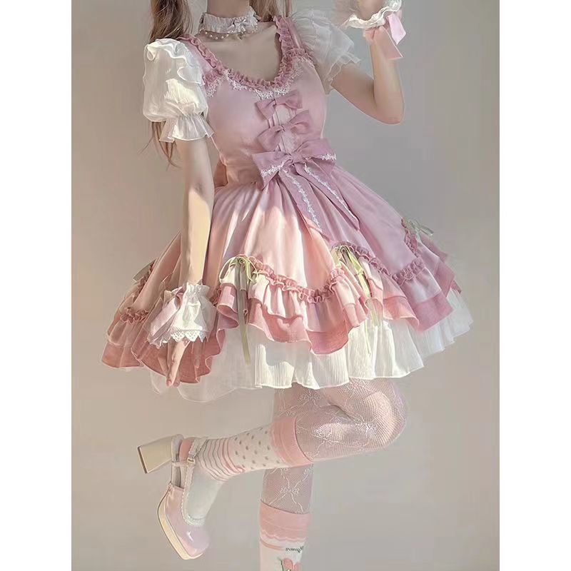 Robe de princesse cosplay à manches courtes pour femmes, style japonais, robe lolita mignonne, robe de fête féminine, mode Y2k, mini robe, subculture