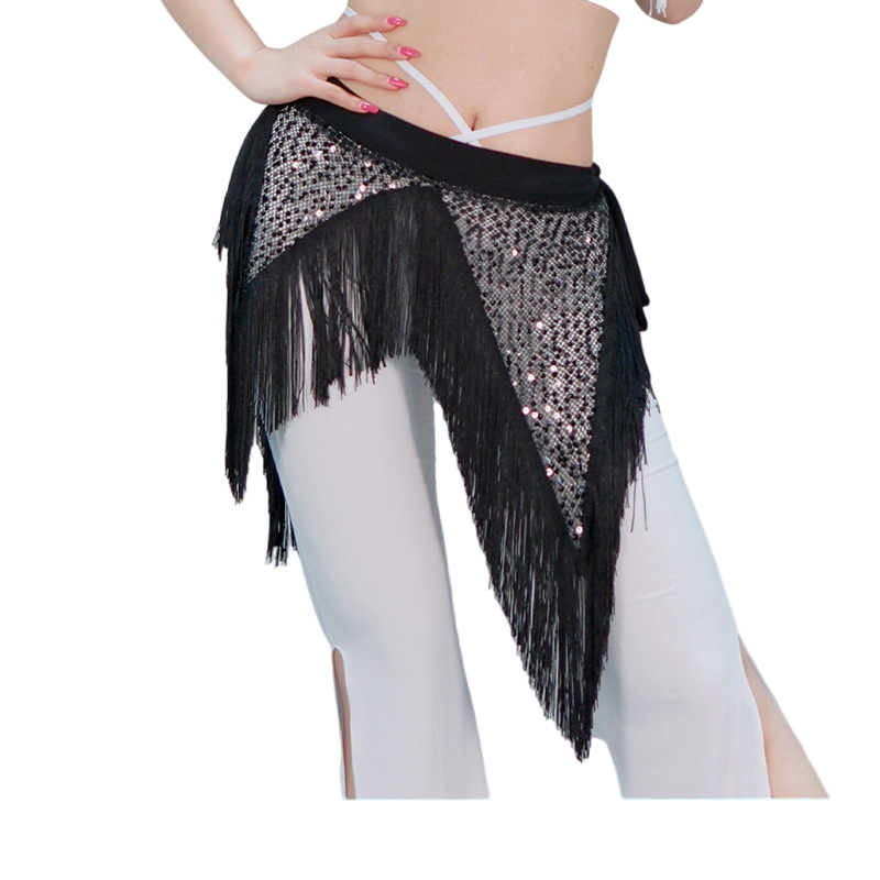 Écharpe de hanche pour danse du ventre, paillettes, franges, triangle, écharpes de hanche pour danse du ventre, jupe enveloppante, ceinture, balançoire, costumes de danseuse tribale pour femmes, noir