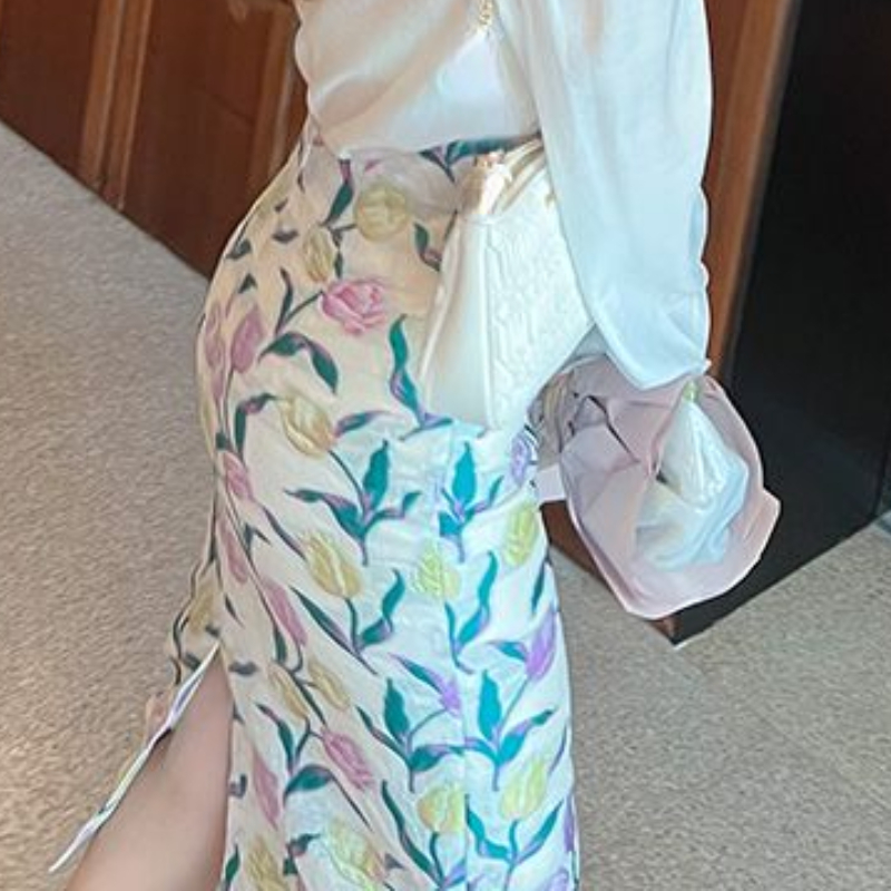Matakawa-Jupes florales jacquard pour femmes, printemps, été, doux, mode coréenne, dame de bureau élégante, longue
