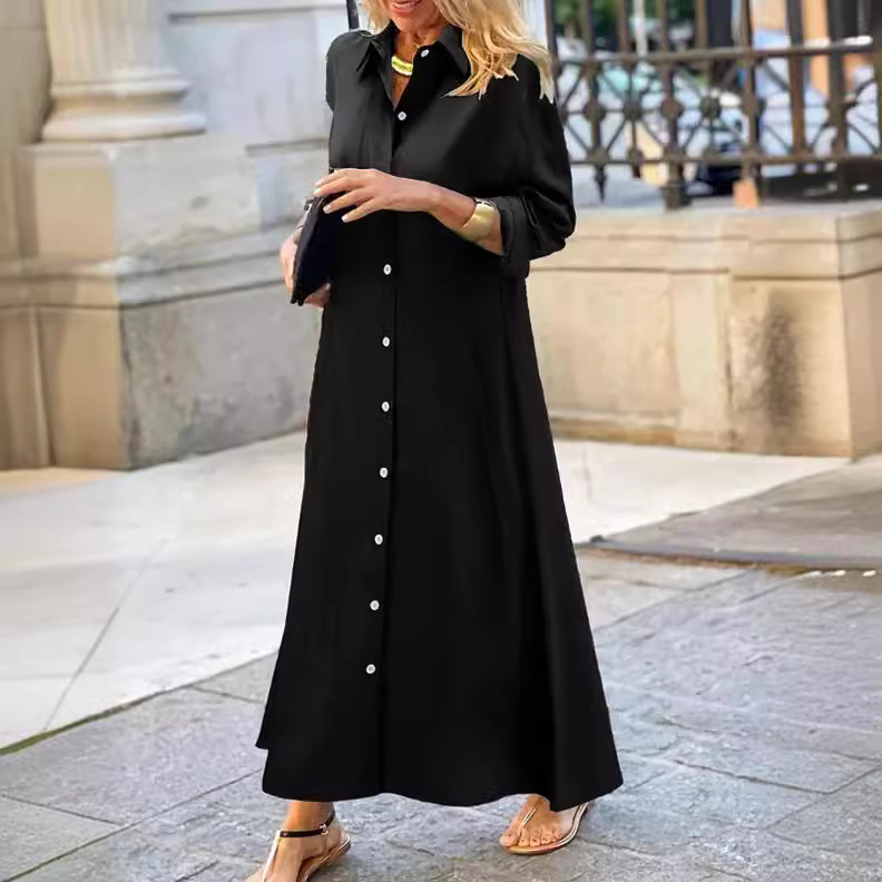 Robe musulmane à manches longues pour femmes, vêtements de prière, chemise à col rabattu, robe maxi en coton et lin, grande taille, document solide