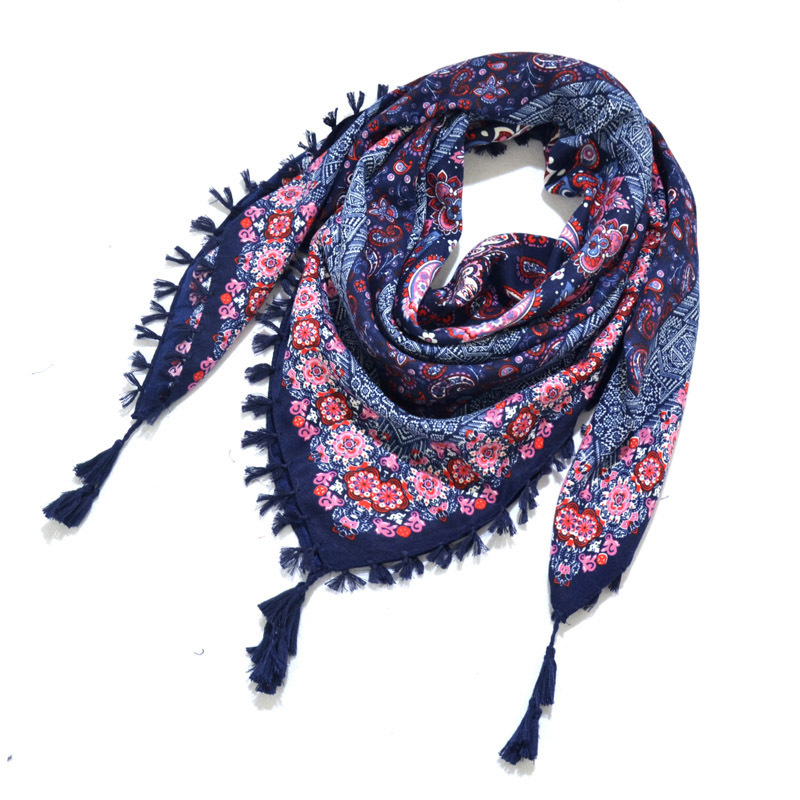 Écharpe bohème pour femme, châle enveloppant d'hiver, rétro, pompon Floral, grande écharpe carrée, Foulard en coton
