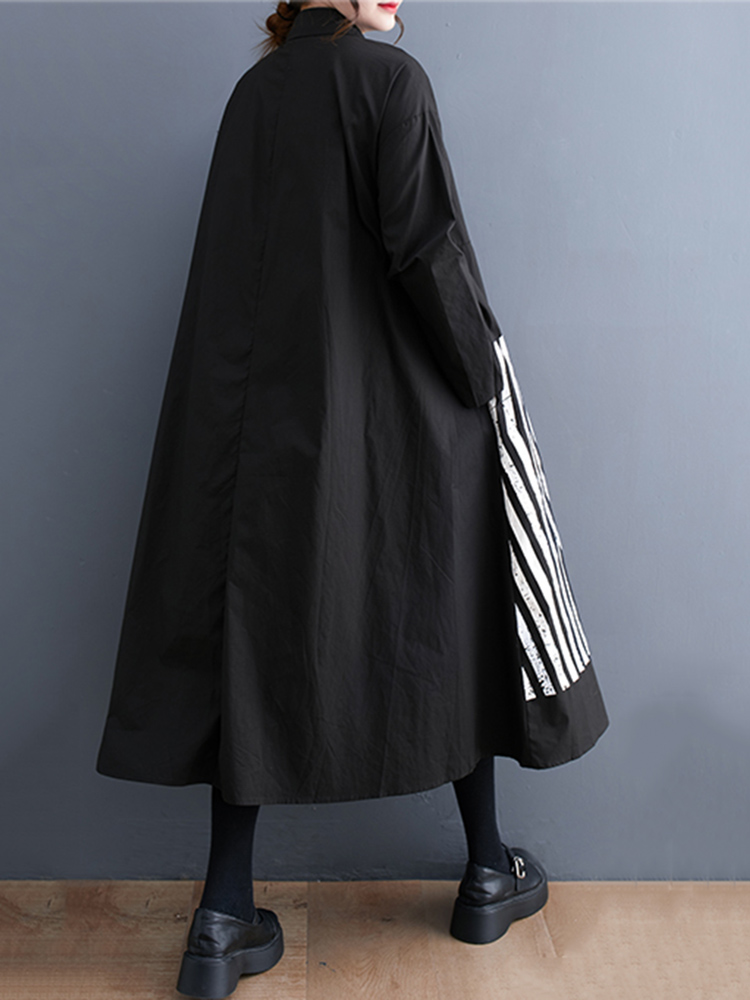 Robes à manches longues patchwork imprimées vintage pour femmes, robe midi décontractée ample, vêtements élégants et tendance, printemps automne 2026