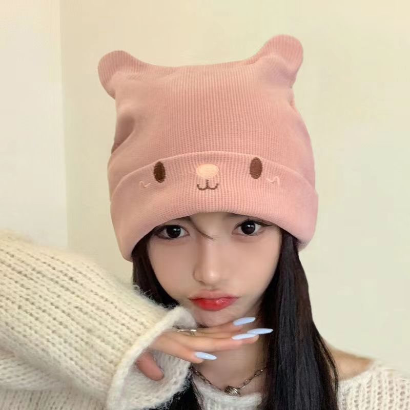 Chapeau avec oreilles d'ours de dessin animé pour femme, bonnets au crochet, chapeau Kawaii, mignon, nouveau, automne, hiver