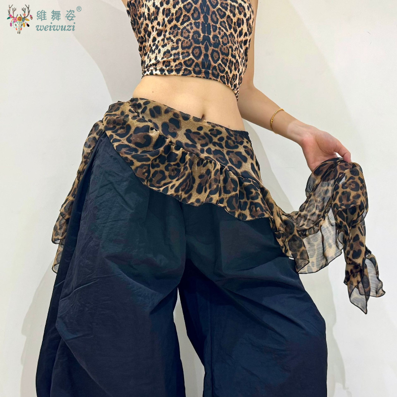 Vêtements de danse du ventre pour femmes, écharpe de hanche imprimée léopard, rideau de pet de danse Jazz, écharpe de taille pour pratique de danse orientale pour adultes