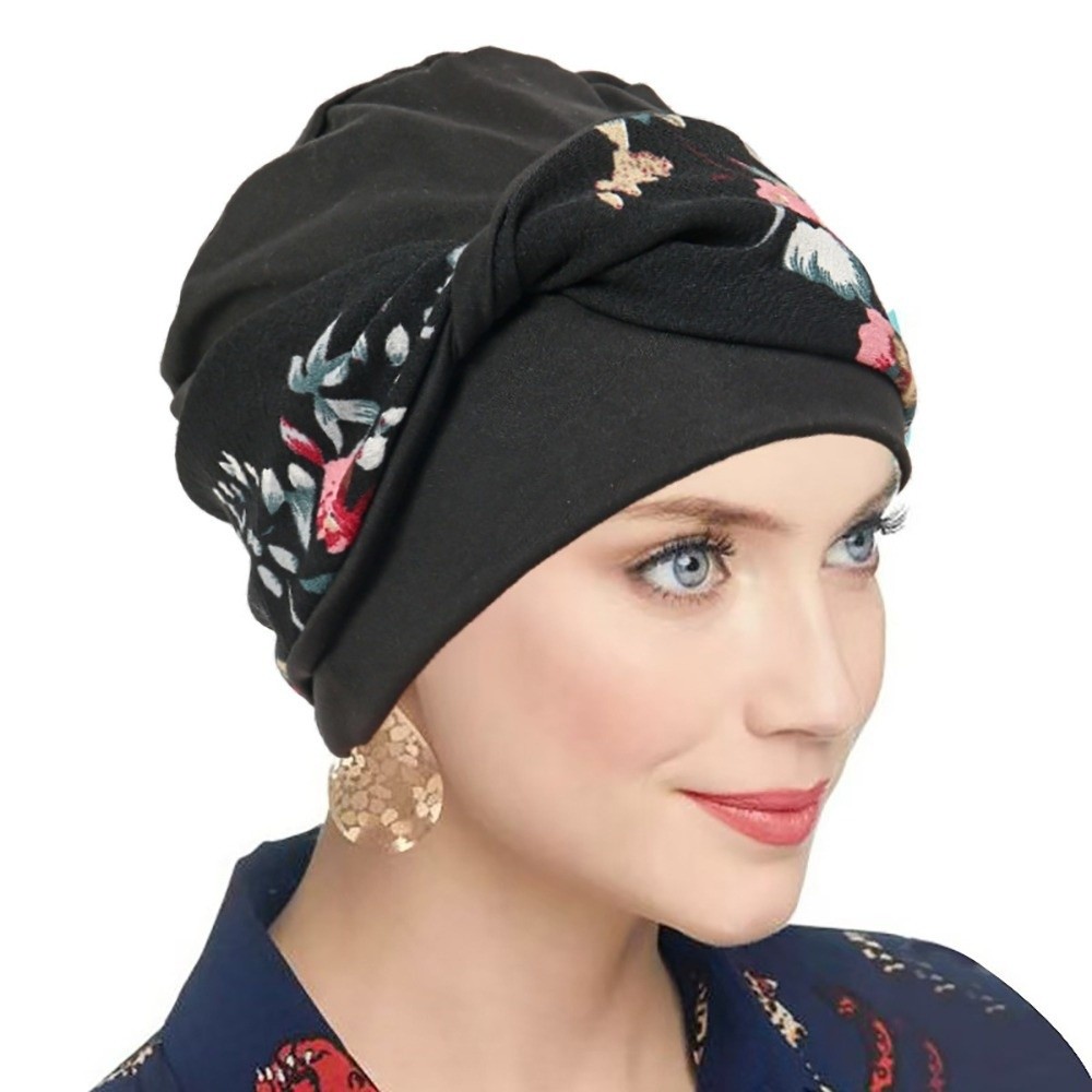 Chapeau Chimio Décontracté à Nœud Imprimé Floral, Élastique et Extensible, Turban Doux et Respirant pour Chimiothérapie