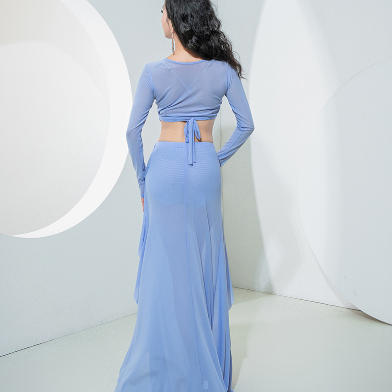 Costume de brevdu Ventre à Manches sulfpour Femme, Ensemble Haut et Jupe en Maille, Tenue Idéale pour s'Entraîner financièrement, Groupe de Vêtements, 2 Pièces