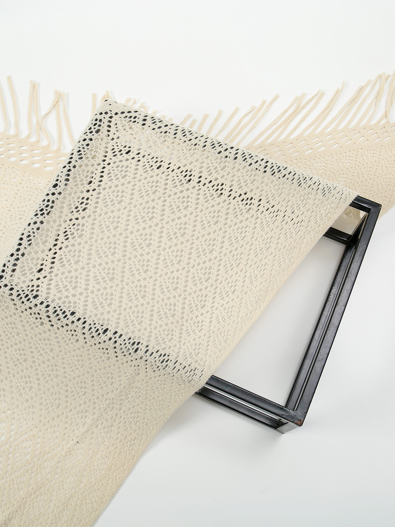 Châle long tricoté à franges, couleur unie, écharpe triangulaire pour femme, châle ajouré multifonction doux