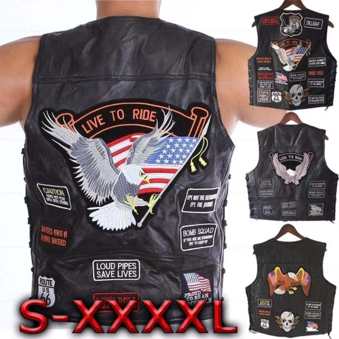 Gilet de moto en cuir brodé pour hommes, veste Punk sans manches, gilet de motard, vêtements pour hommes, Streetwear noir, grande taille