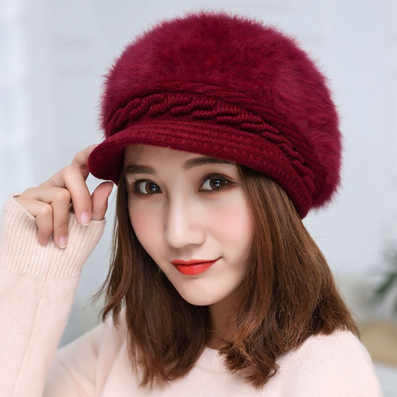 Chapeau femmes hiver coréen lapin cheveux chapeau nouveau hiver canard langue chapeau épaissi chaud tricoté chapeau