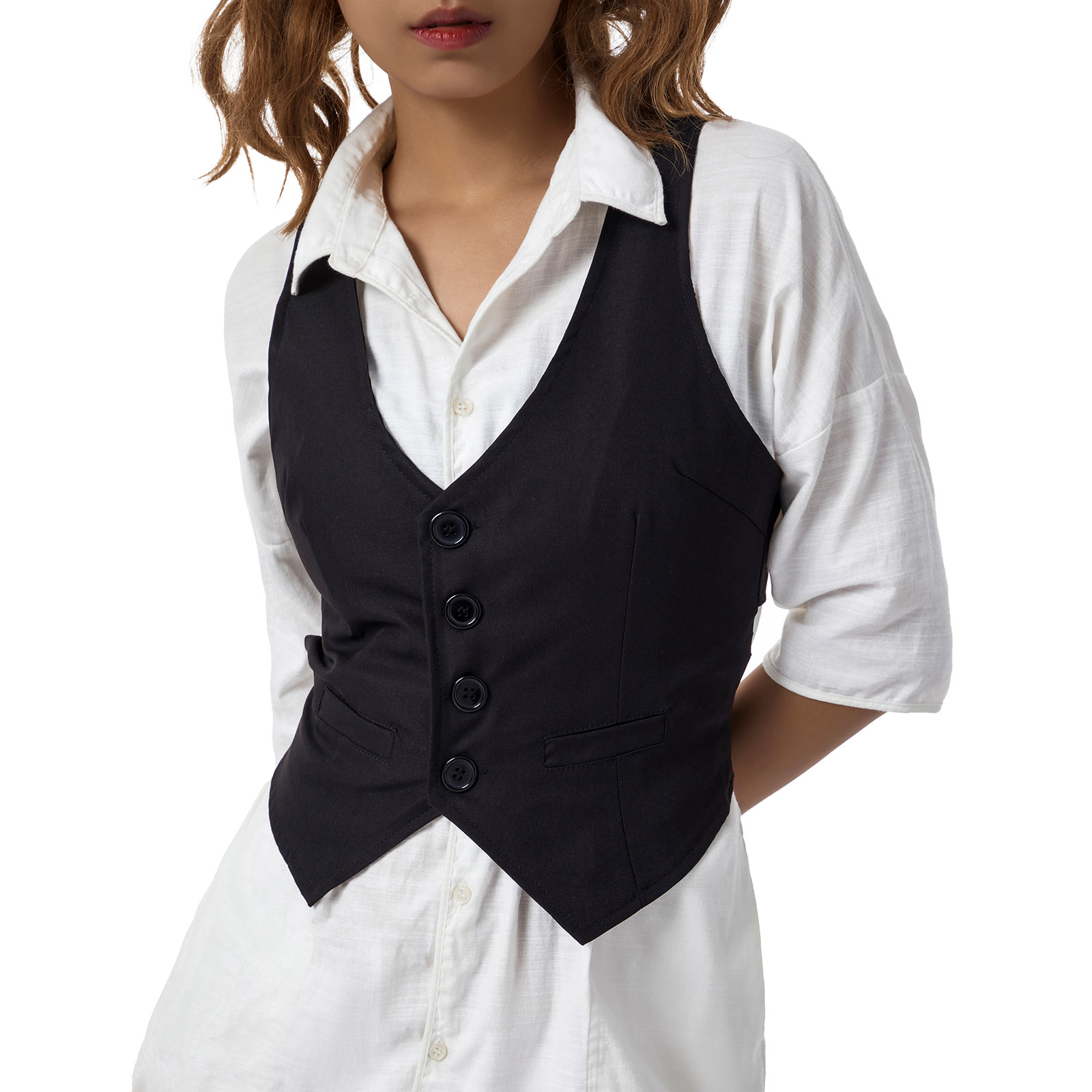Col en fibre de V pour femme, simple boutonnage, solide, document décontracté, coupe couvertes, doux, simple, vernis trempé confortable
