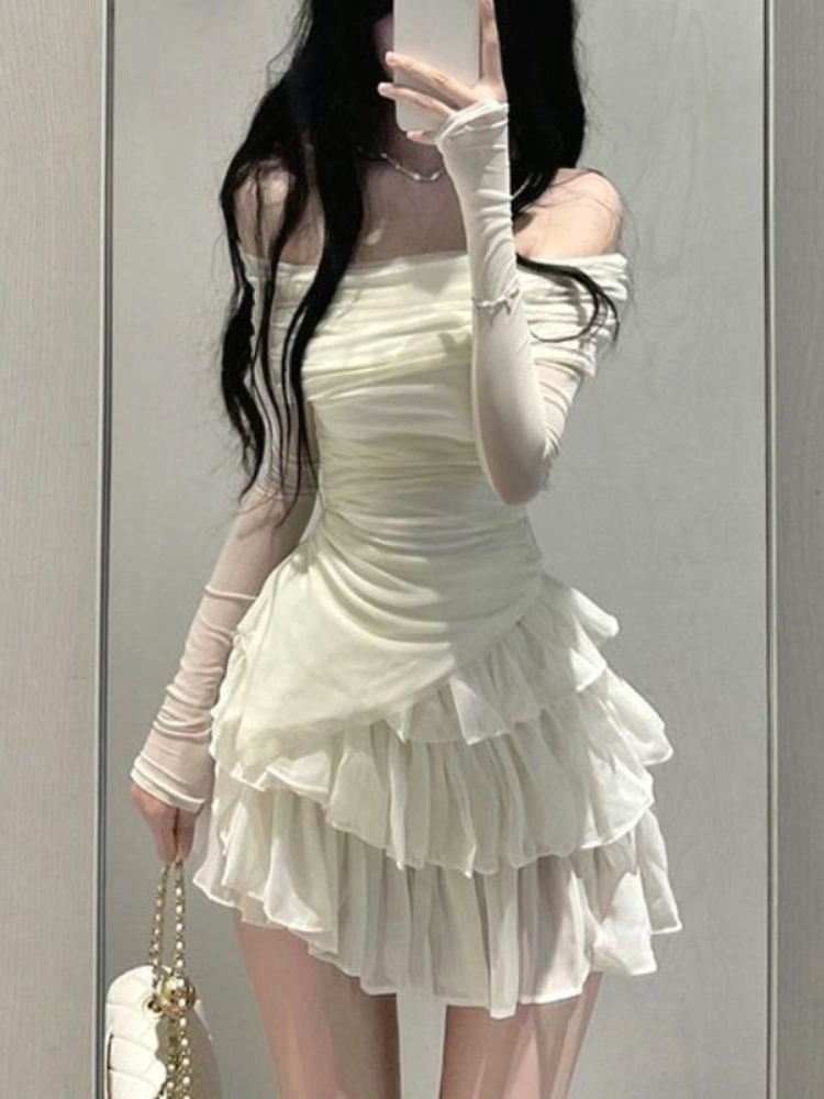 Ensemble 2 pièces pour femmes, Mini jupe, manches longues, Coquette, hauts fins, Y2k, Kpop Girl, tenues esthétiques des années 2000, costumes Vintage