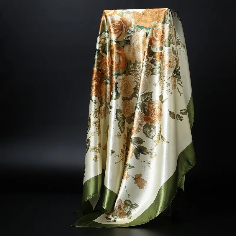 Foulard Hijab à la mode pour femmes, châles carrés, foulards de cheveux en Satin de soie pour femmes 90*90cm foulard Bandana pour la tête et le cou pour dames