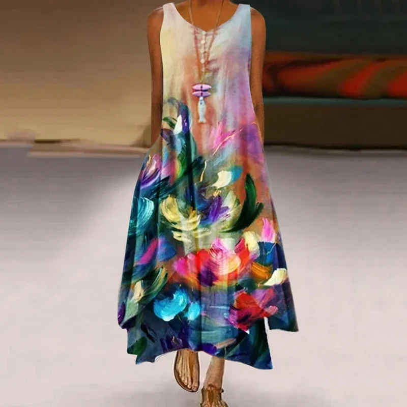 Robe longue imprimée pissenlit pour femme, mode décontractée, été, nouveau