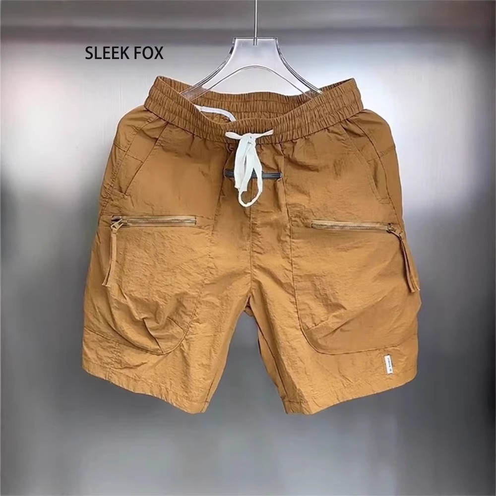 Pantalon de travail tendance et élégant avec cordon de taille, short de plage d'extérieur, grandes poches, été, polyester, coupe droite, vêtements pour hommes