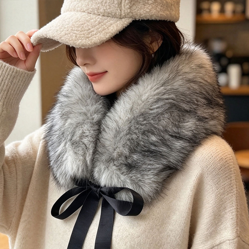 Écharpe en fausse fourrure épaisse et moelleuse pour femme, avec col en fourrure, idéale pour l'hiver, avec ruban détachable, écharpe de luxe de créateur.