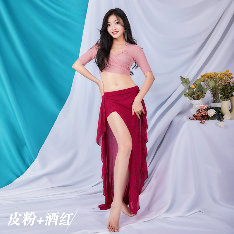 Vêtements d'entraînement pour la danse du ventre, jupe à cordon de serrage, vêtements pour débutants en danse orientale, costumes simples et confortables, tenue de danse