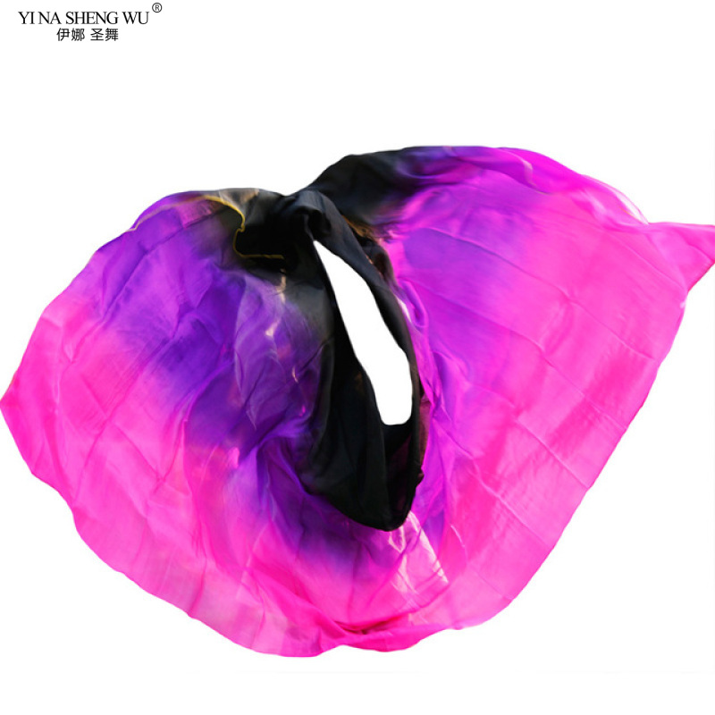 Voiles de danse du ventre personnalisés 100% soie véritable, écharpe à main, châles, accessoire de spectacle sur scène dégradé