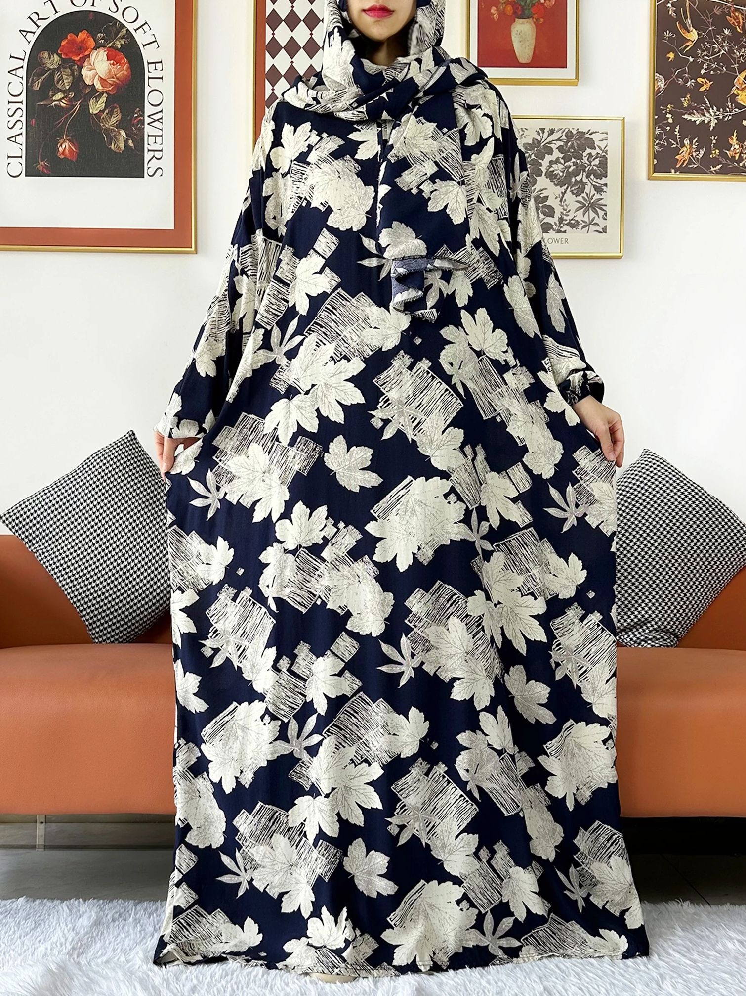 Abaya-Robe africaine en coton fleuri pour femme musulmane, vêtement de prière pour le Ramadan, Dubaï, Turquie, moyen-orient, tenue Turban, 2024