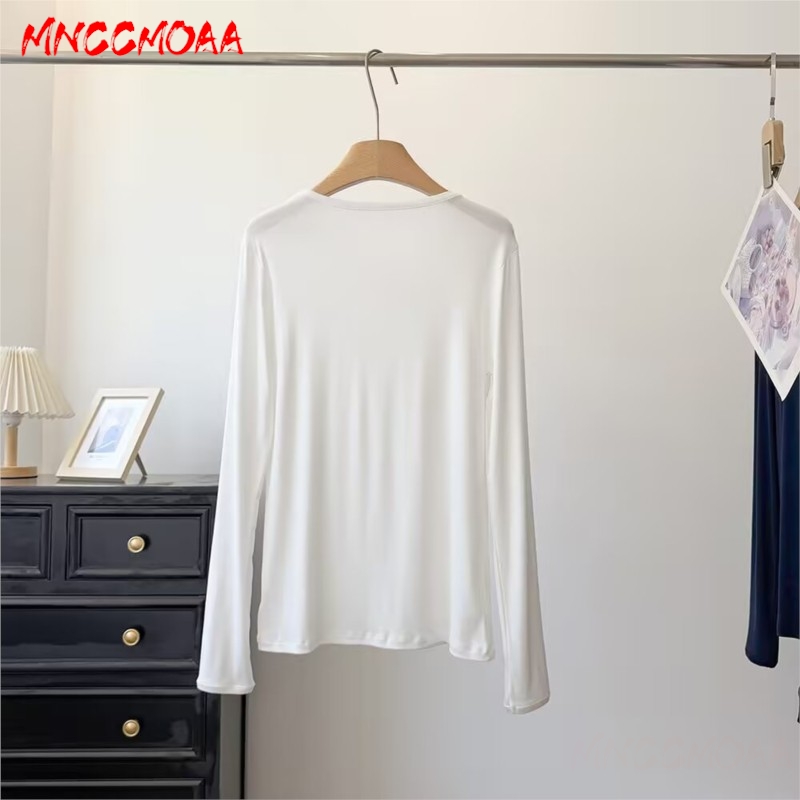 T-shirt à manches longues bleu pour femme, coupe ajustée, col rond, doux et extensible, idéal pour l'automne et le quotidien