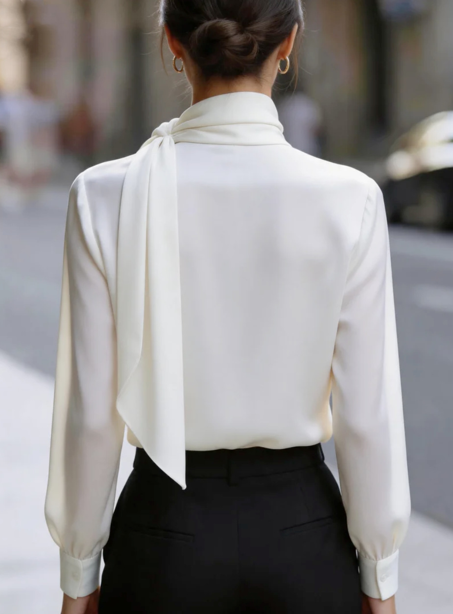 Chemisiers de mode pour femmes Printemps Automne, Chemise en satin à ruban style bohème, Hauts élégants à manches longues de luxe léger pour le bureau, Vêtements pour femmes