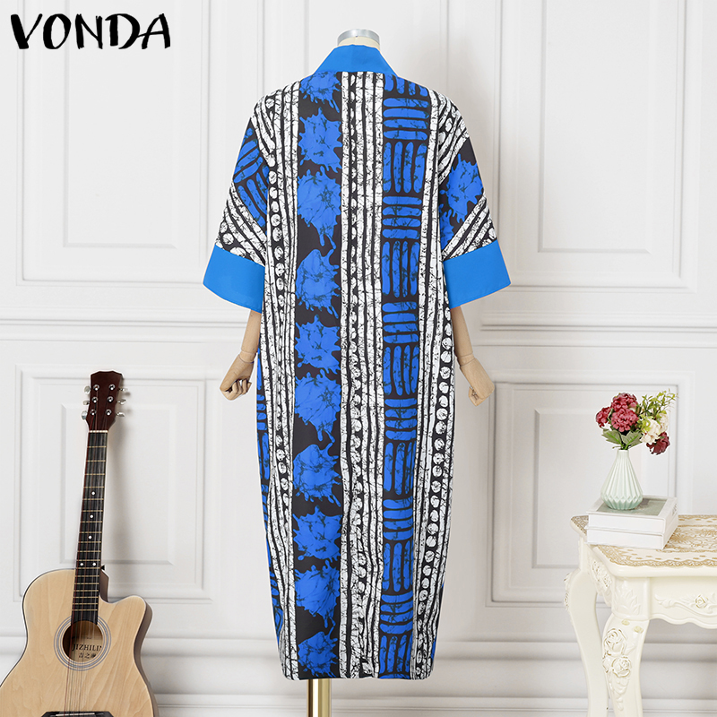 Grande taille 5XL VONDA Vintage Robe imprimée femmes été fête Maxi Robe col en v 3/4 manches décontracté surdimensionné bohème longue Robe