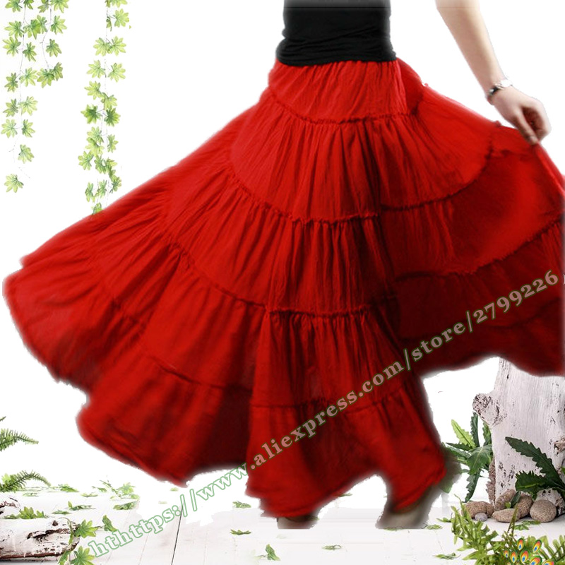 Jupe longue plissée bohème pour femme, 100 % coton, style gypsy, idéale pour la danse, collection été