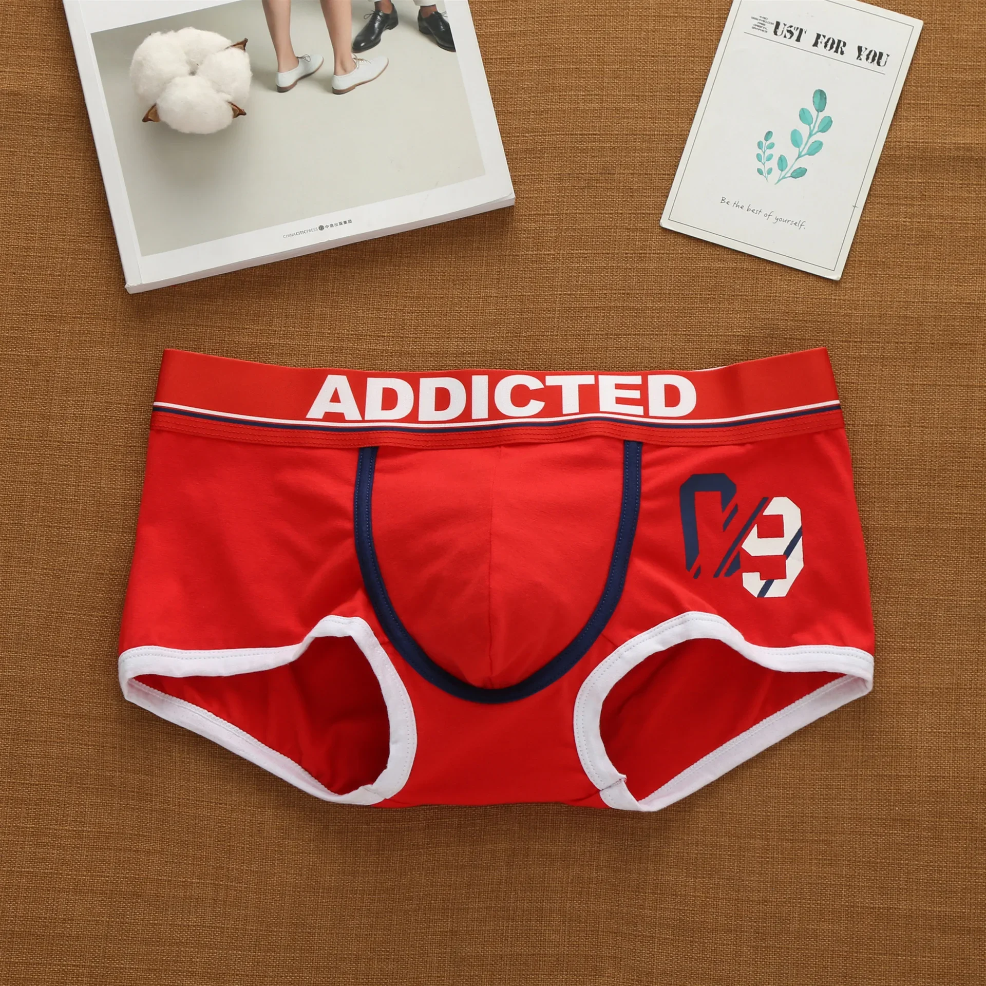 Sous-vêtements taille basse en pur coton pour hommes, lettres coréennes, Style élastique, mode, pantalons à coins plats tendance