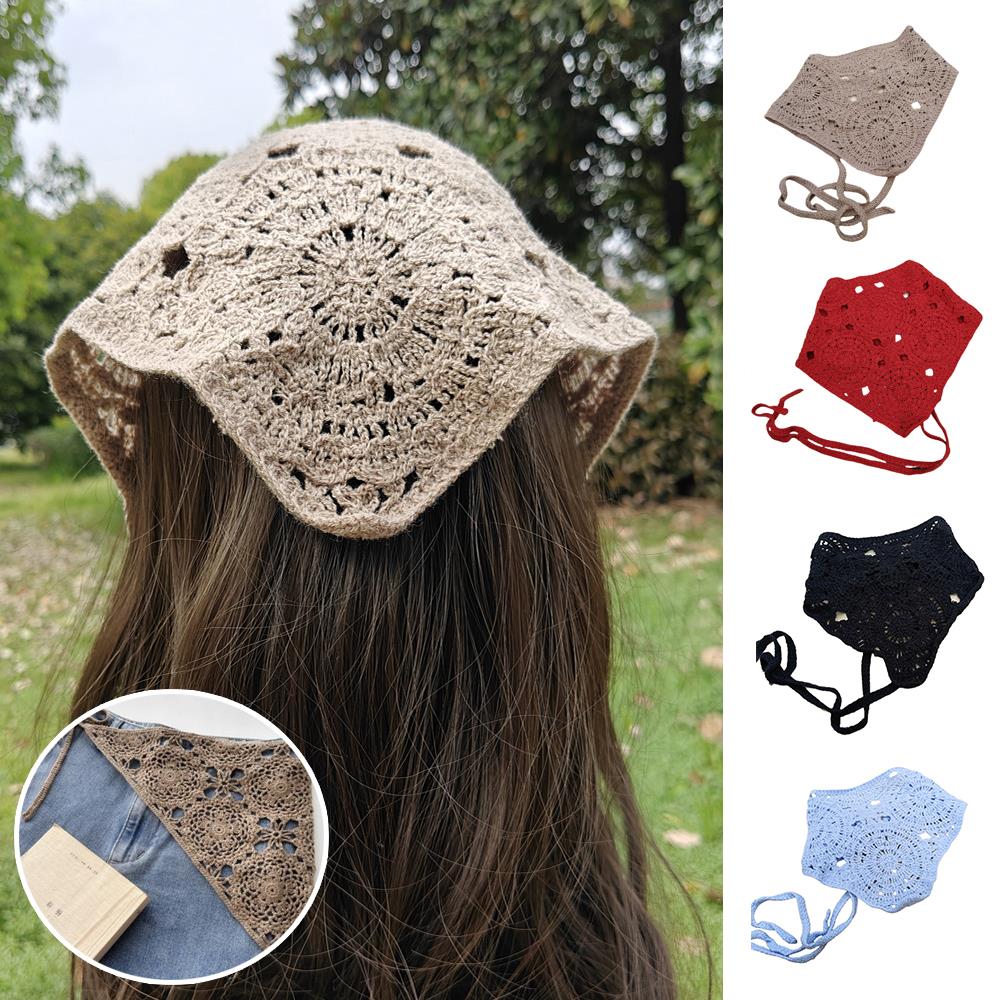 Rétro tricoté Triangle bandeau femmes foulards Style pastoral foulard de cheveux fleur foulard Crochet tête foulard Bandana