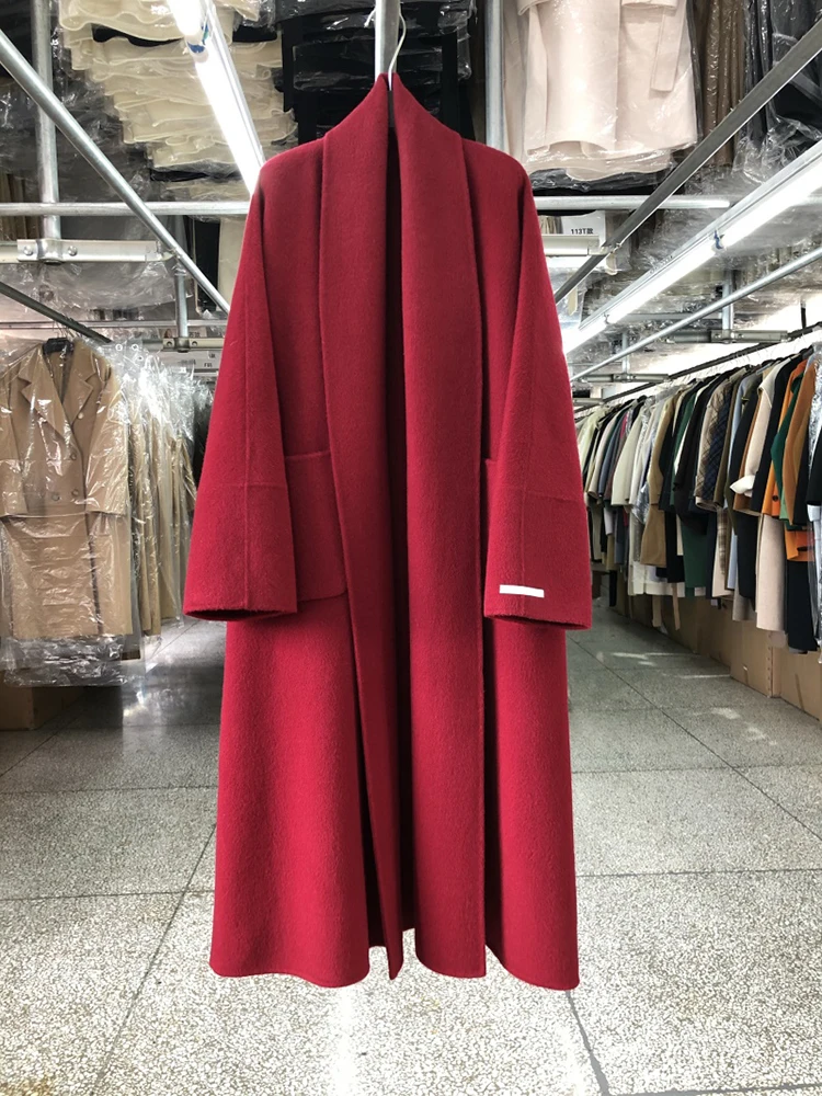 Manteau en laine Double face pour femmes, nouveau Style peignoir, ample, grand col rabattu, manches longues, mode, veste chaude en laine, automne hiver