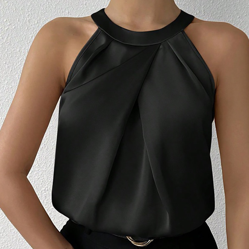 Débardeur en Satin haut de gamme pour femmes, nouvelle couleur, chemisier en soie, col rond, haut sans manches, à la mode, vêtements féminins élégants, été