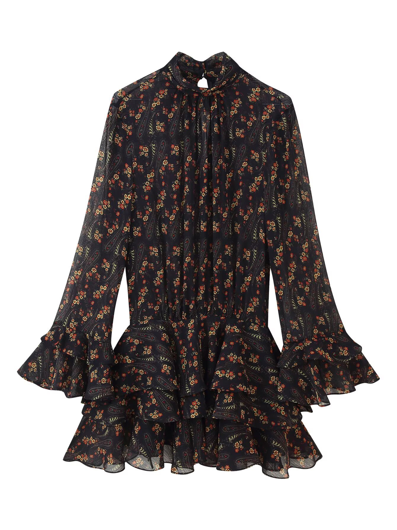 Robe en gaze à bulles imprimée de fleurs pour femmes, style européen et américain, coupe simple et slim, nouvelle collection automne 2025