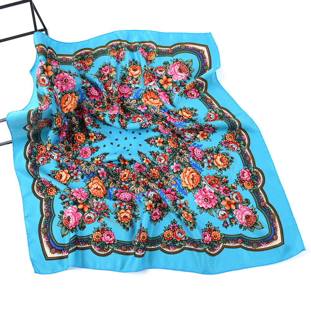 70*70 cm luxe imprimé fleuri Bandana écharpe femmes Style russe foulards carrés femme bandeau Babushka mouchoir bandeau