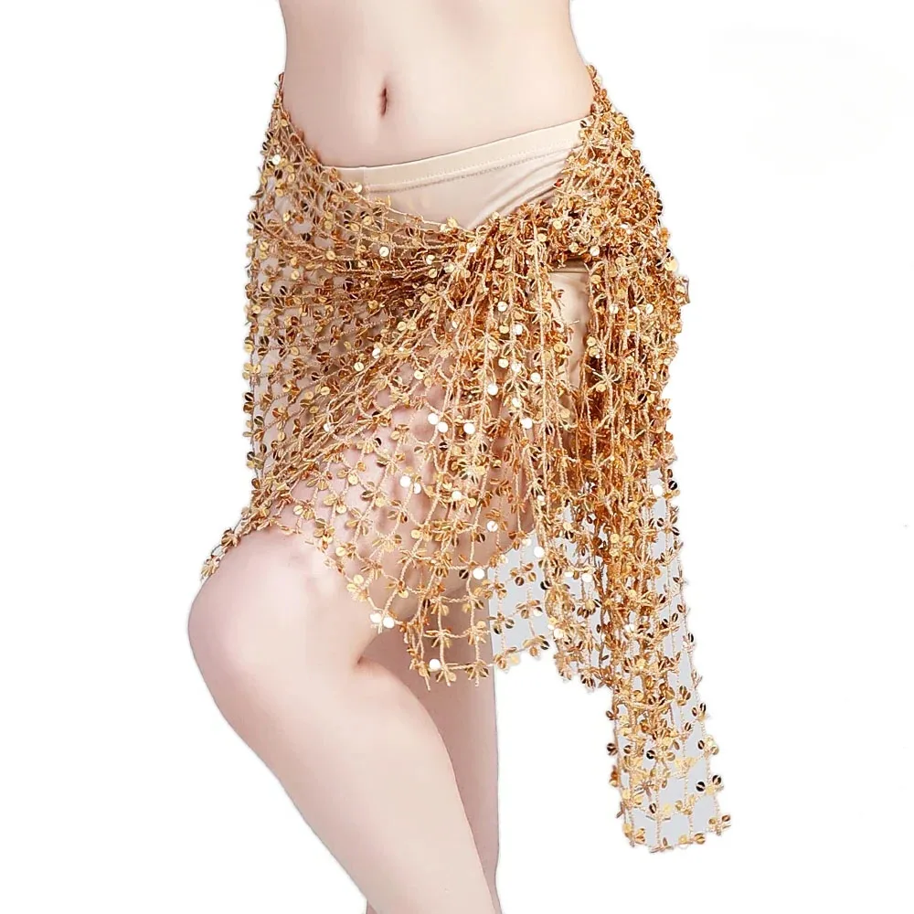 Nouvelle robe de danse du ventre chaîne de taille mode paillettes creux eau velours carré écharpe danse Performance robe taille écharpe hanche écharpe
