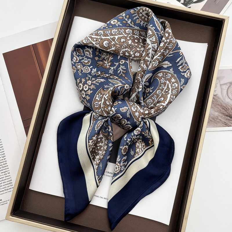 Écharpe carrée en soie pour femmes, style bohème, imprimé floral, foulard en satin, motif de feuilles tropicales, écharpes, bandana, hijab