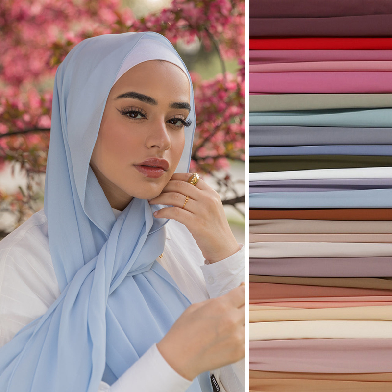 Foulard Hijab Musulman en Mousseline de Soie pour Femme, Châle de Qualité Supérieure, Solide, pour Document, Couvre-Chef, Voile Musulman